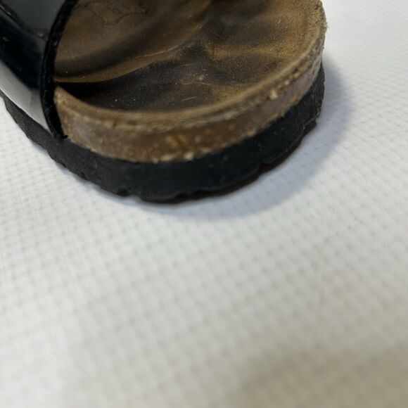 Birkis Florida Black Patent Leather Triple Strap Slide Sandals Women Size 7 EU38 - Picture 9 of 13